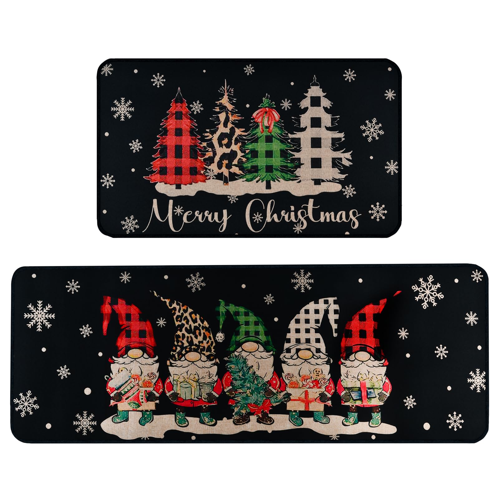 ABONDEVER Christmas kitchen rug set of 2 with gnome motif, anti-fatigue comfort for busy kitchens.