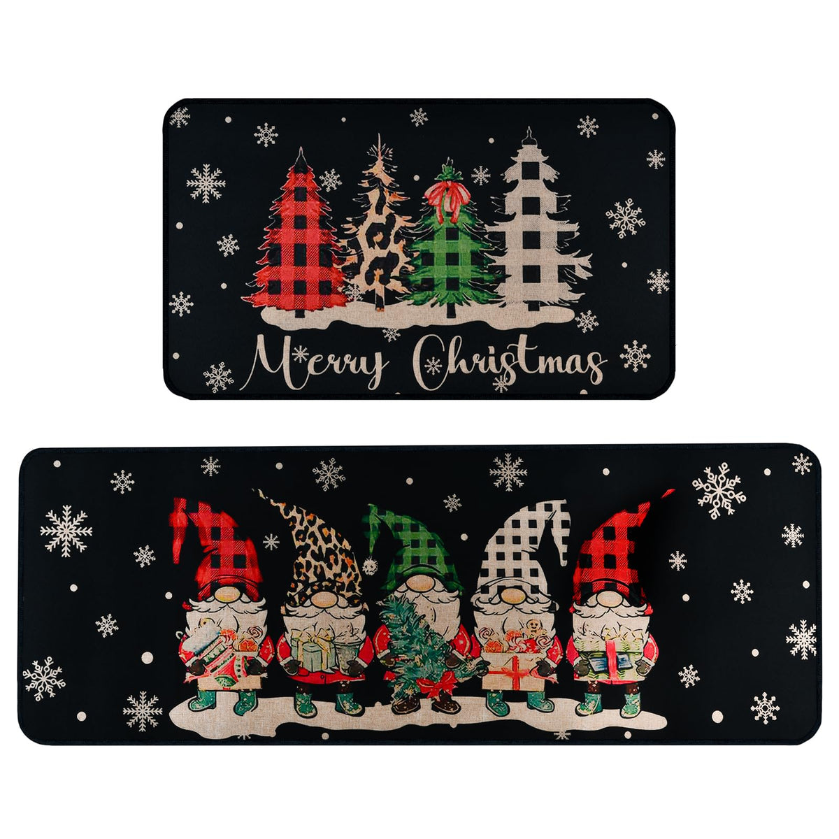 ABONDEVER Christmas kitchen rug set of 2 with gnome motif, anti-fatigue comfort for busy kitchens.