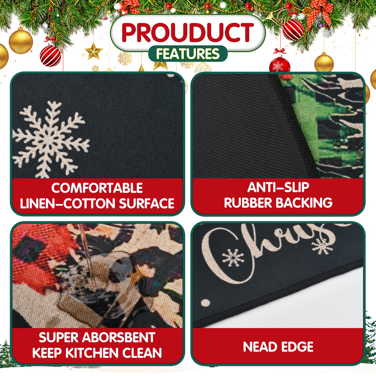 ABONDEVER washable kitchen rug edges stay neat and clean with easy maintenance.
