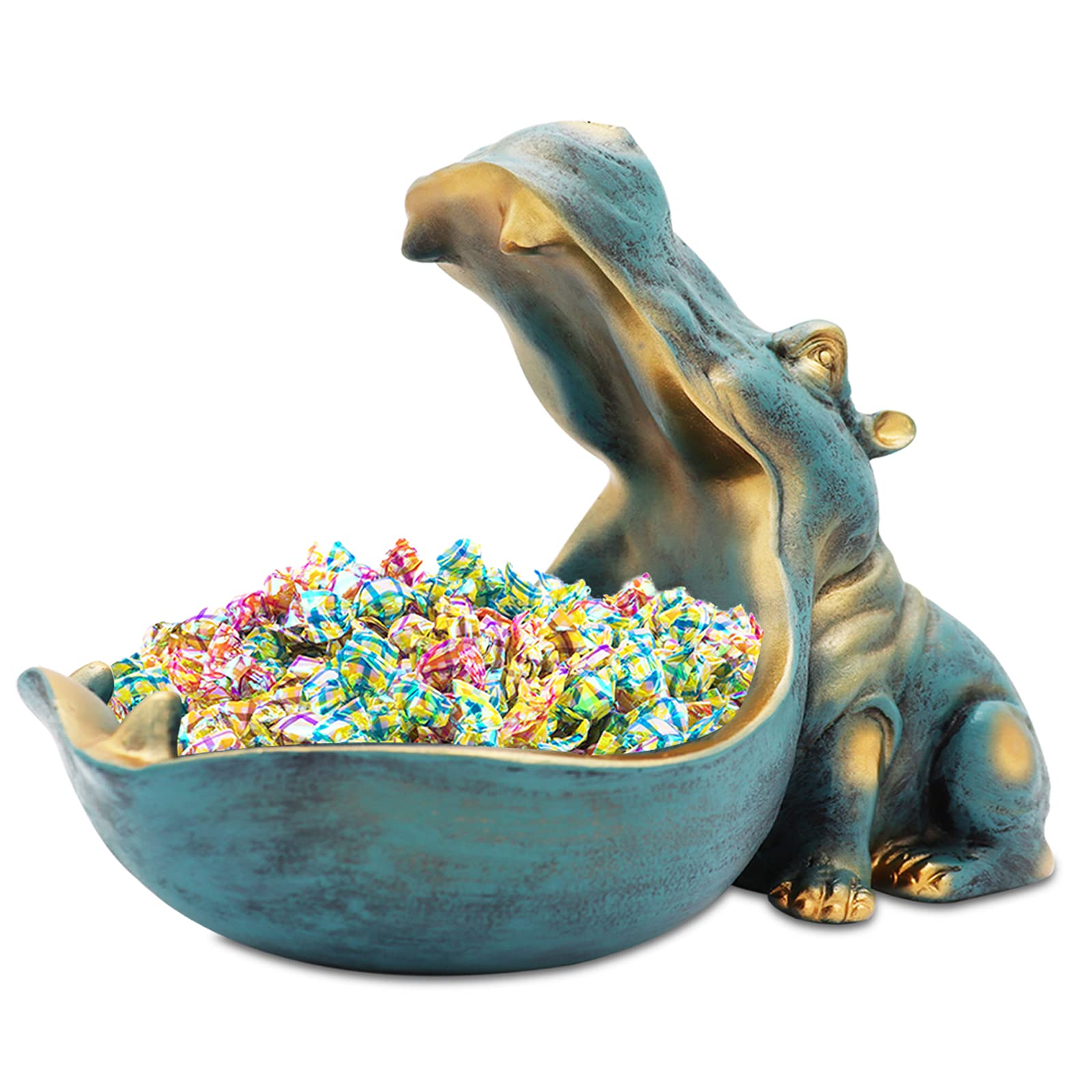 aboxoo Hippo statue in dark blue resin adds elegant desk decor