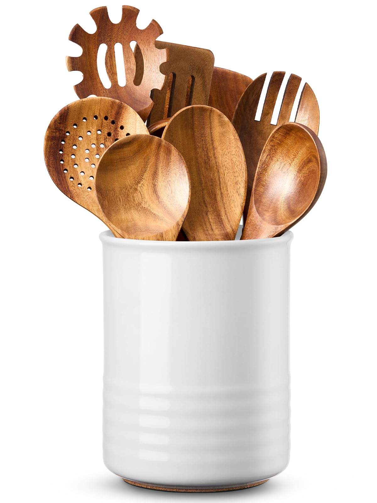 ABRUTY ceramic utensil holder with cork pad prevents slips on countertops