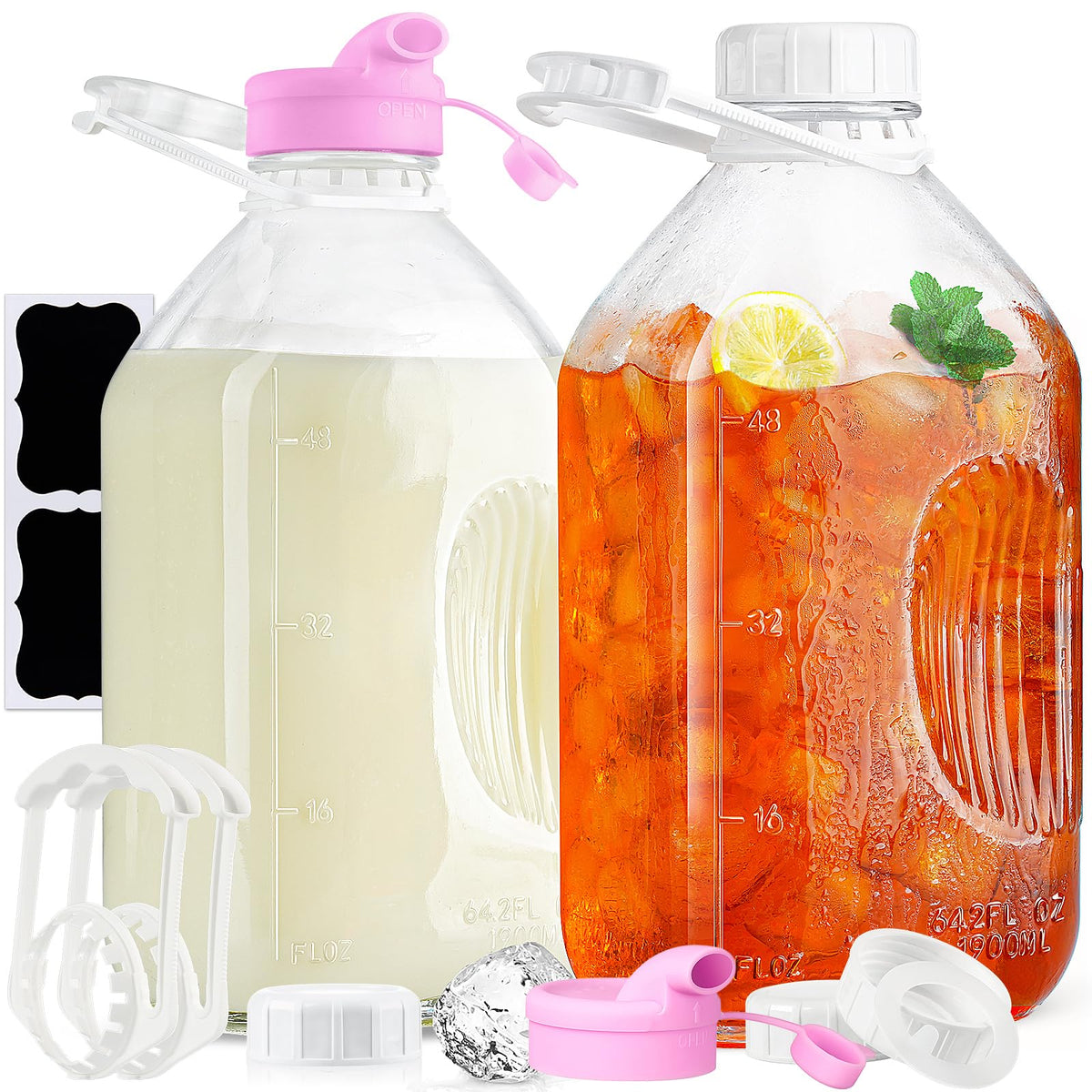 Absovetu 2-pack half-gallon glass bottle with airtight lid for fridge storage.