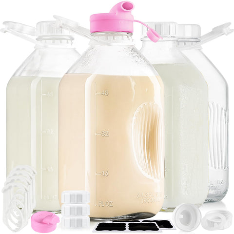 Absovetu 4-pack 64 oz glass milk jars with airtight lids for fresh storage