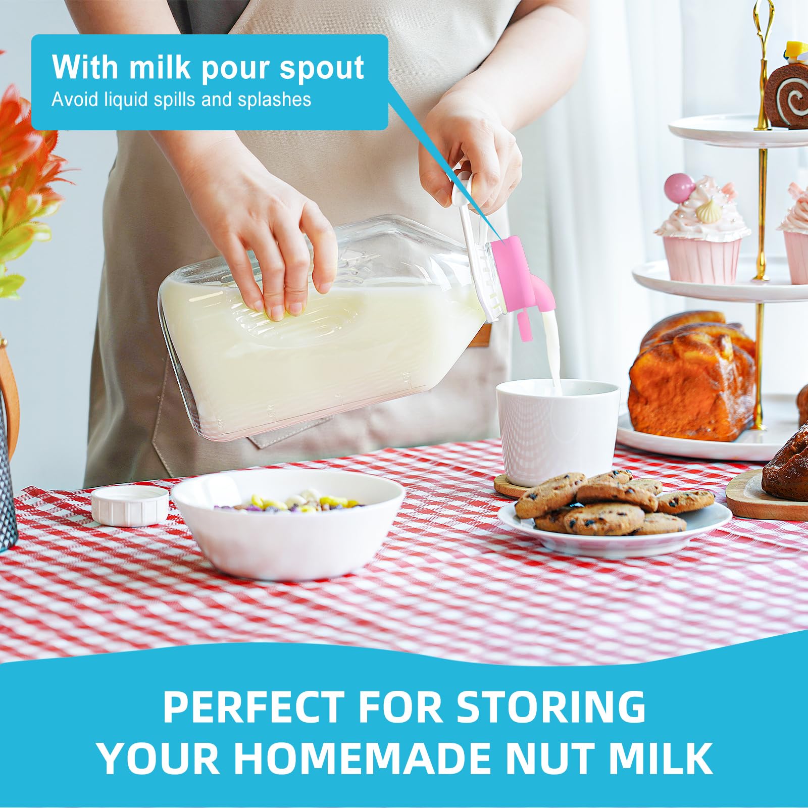Absovetu glass milk bottle with pour spouts for controlled pouring
