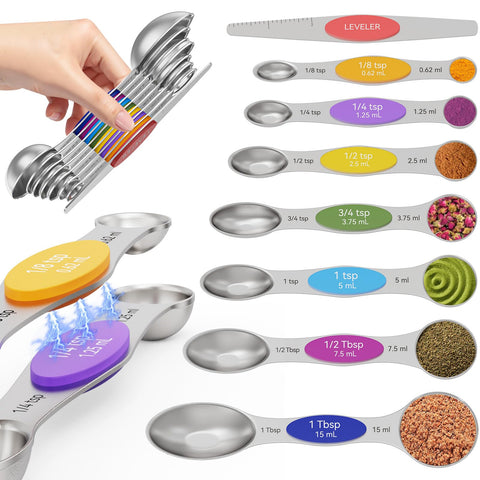 Abtrino magnetic measuring spoons set of eight in vibrant colors for precise measurements.