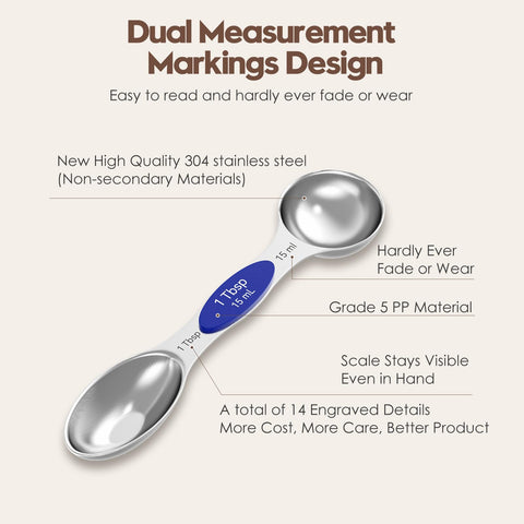 Abtrino stainless steel spoons with triple markings providing durable, fade-resistant measurement guidance.