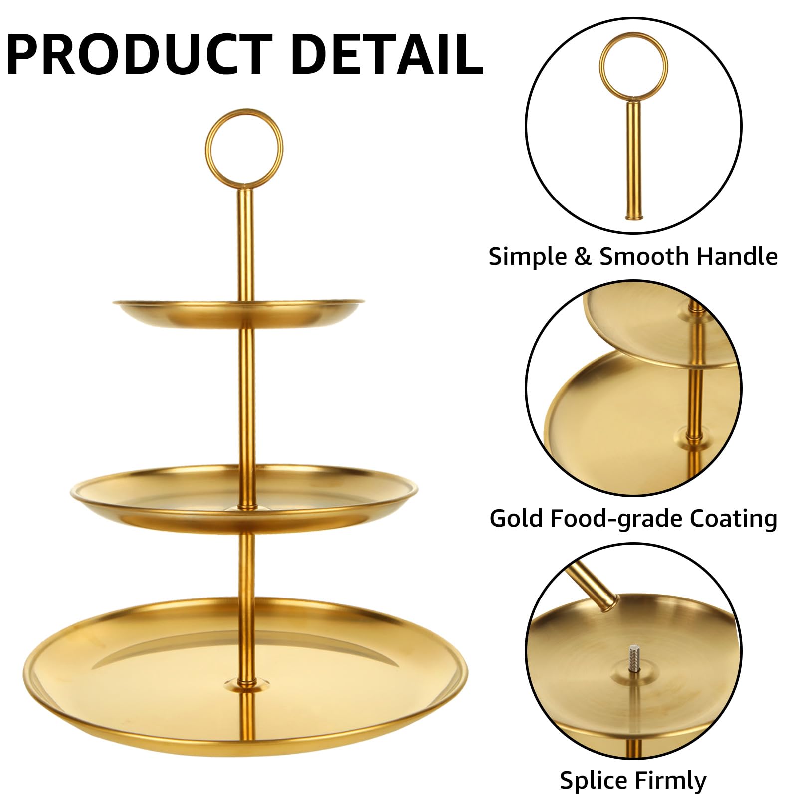 ABuff 3-Tier Gold Cupcake Stand assembled display showing stability and chic gold finish
