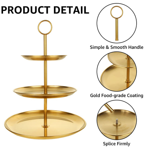 ABuff 3-Tier Gold Cupcake Stand assembled display showing stability and chic gold finish