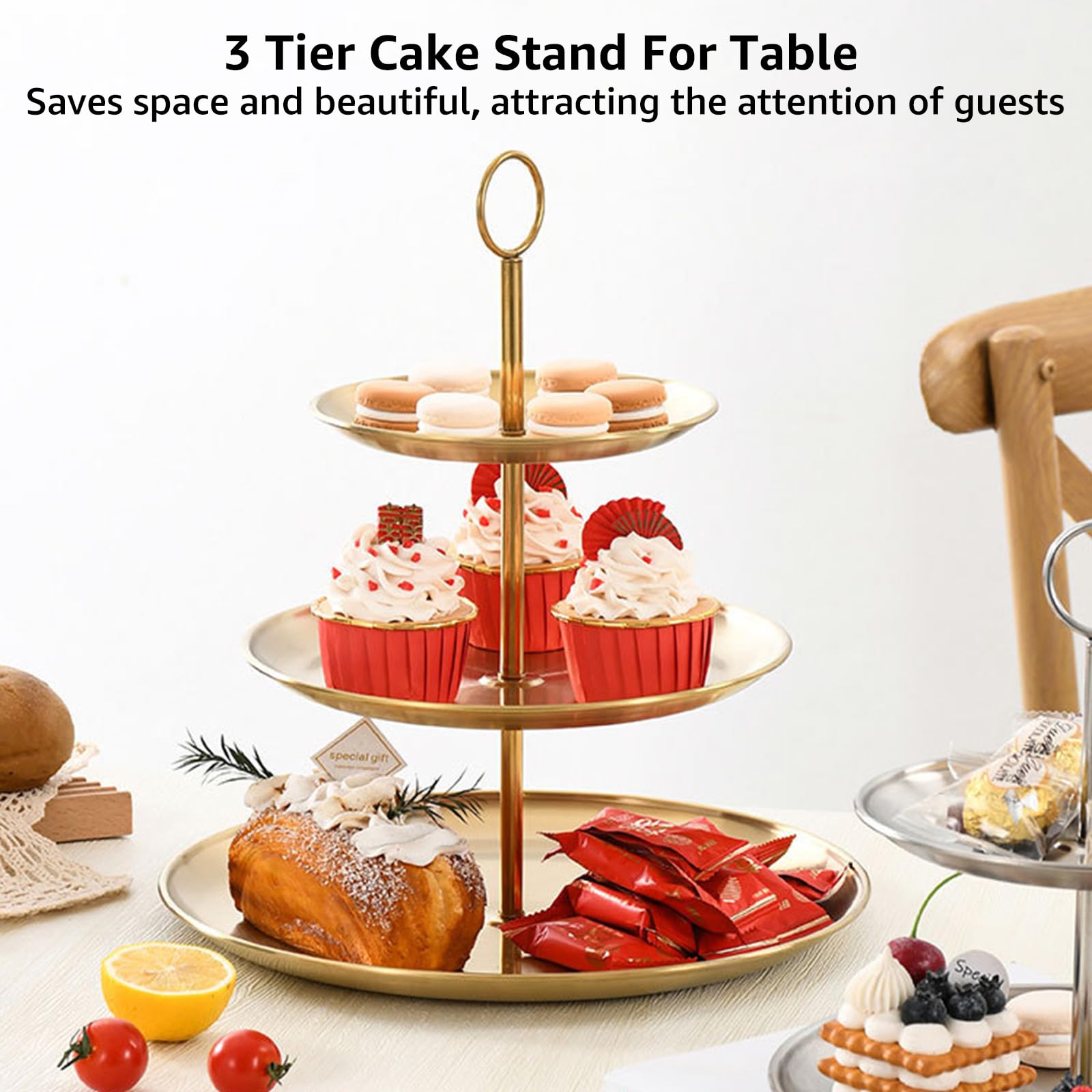 ABuff 3-Tier Gold Cupcake Stand base close-up highlighting sturdy base