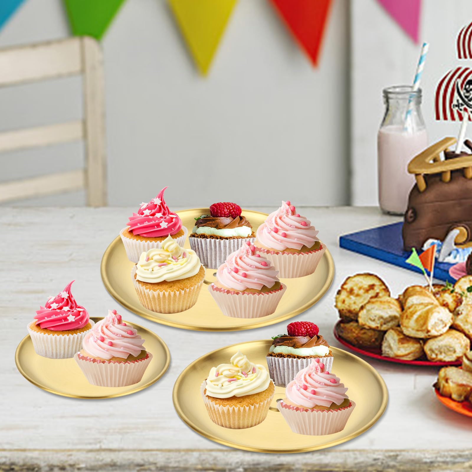 ABuff 3-Tier Gold Cupcake Stand with cupcakes on stand for wedding reception