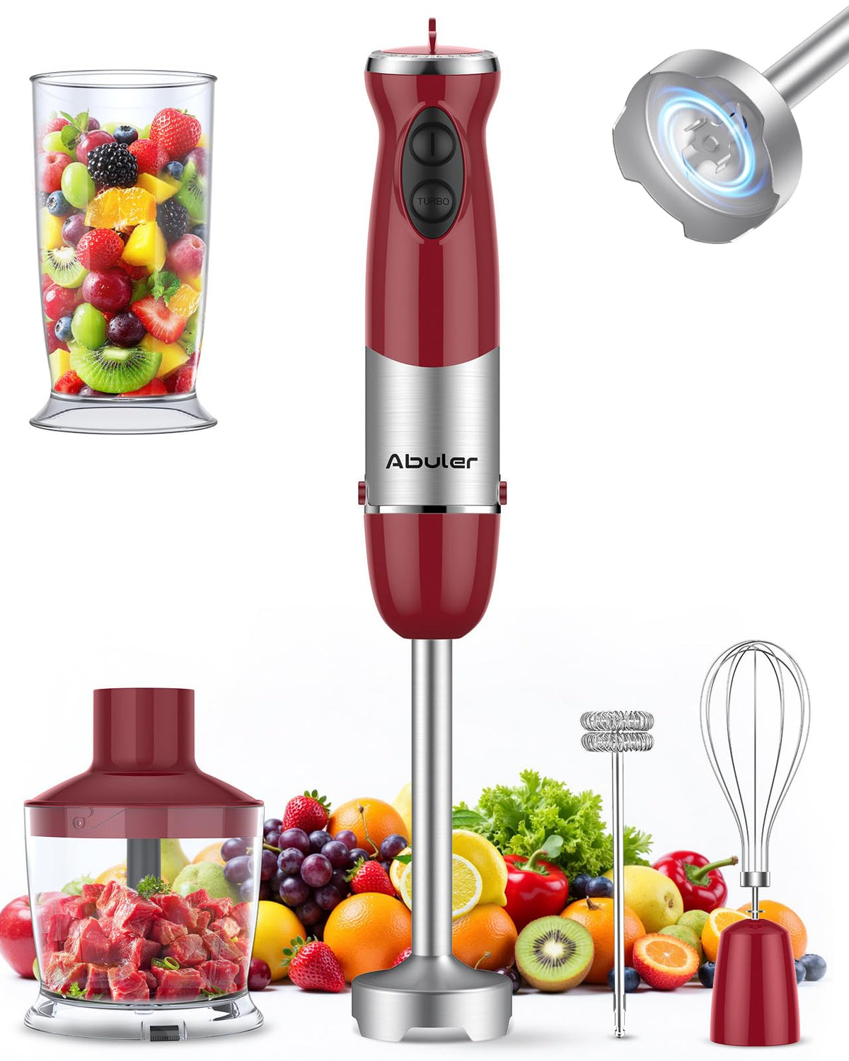 Abuler immersion blender 1000W with turbo for quick soups and smoothies.