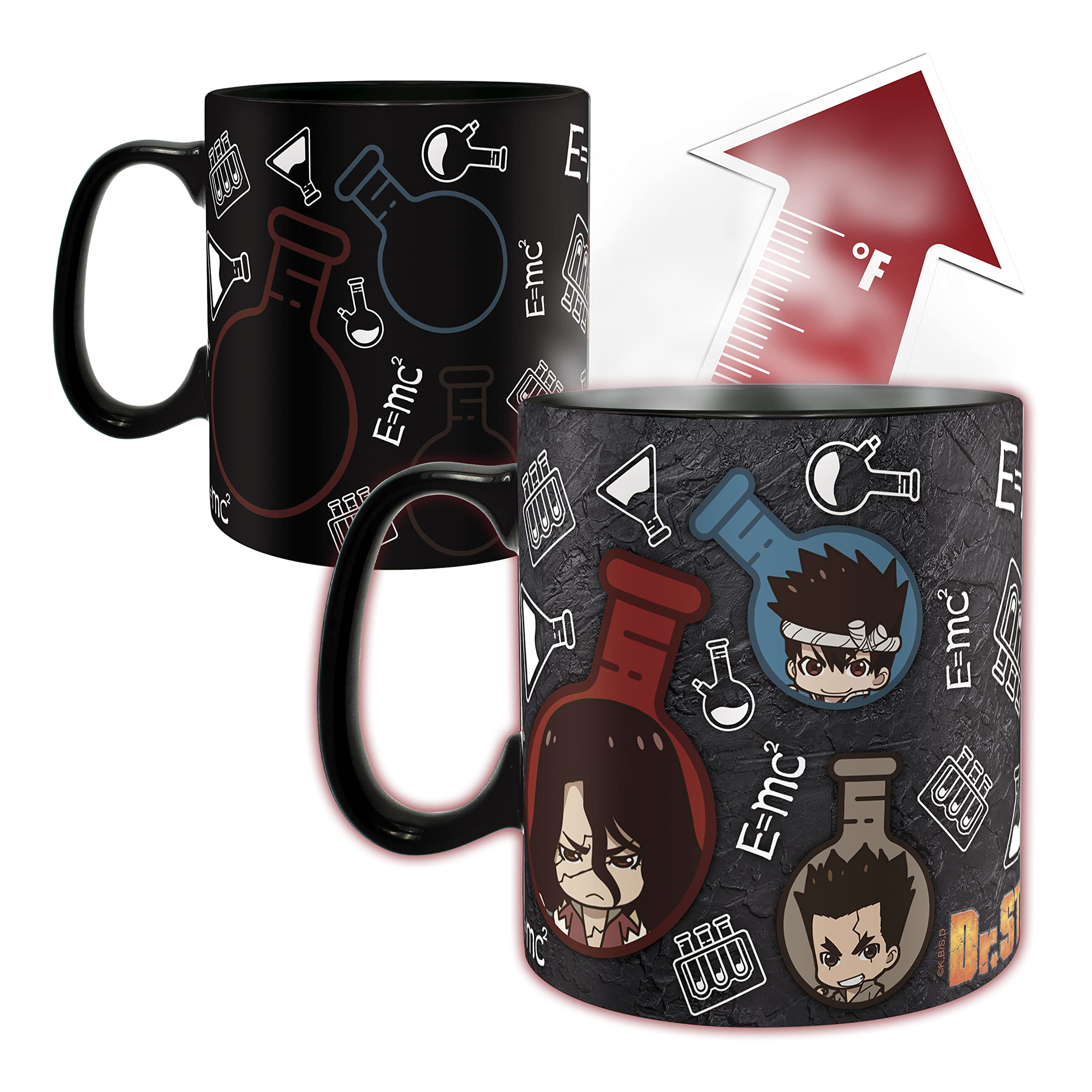 ABYSTYLE Dr. Stone Chibi Formula color-change mug activates art when hot liquid is poured.