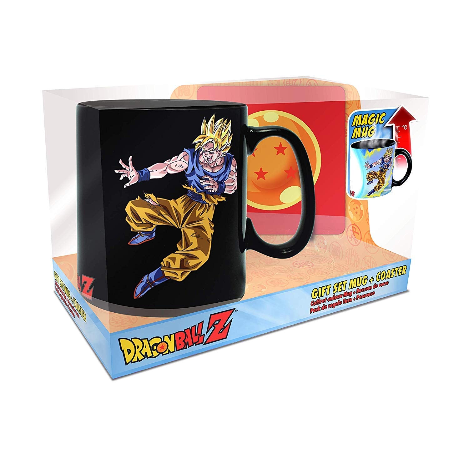 ABYSTYLE Dragon Ball Z heat-change mug front view reveals Goku vs Buu battle when hot liquid is added.
