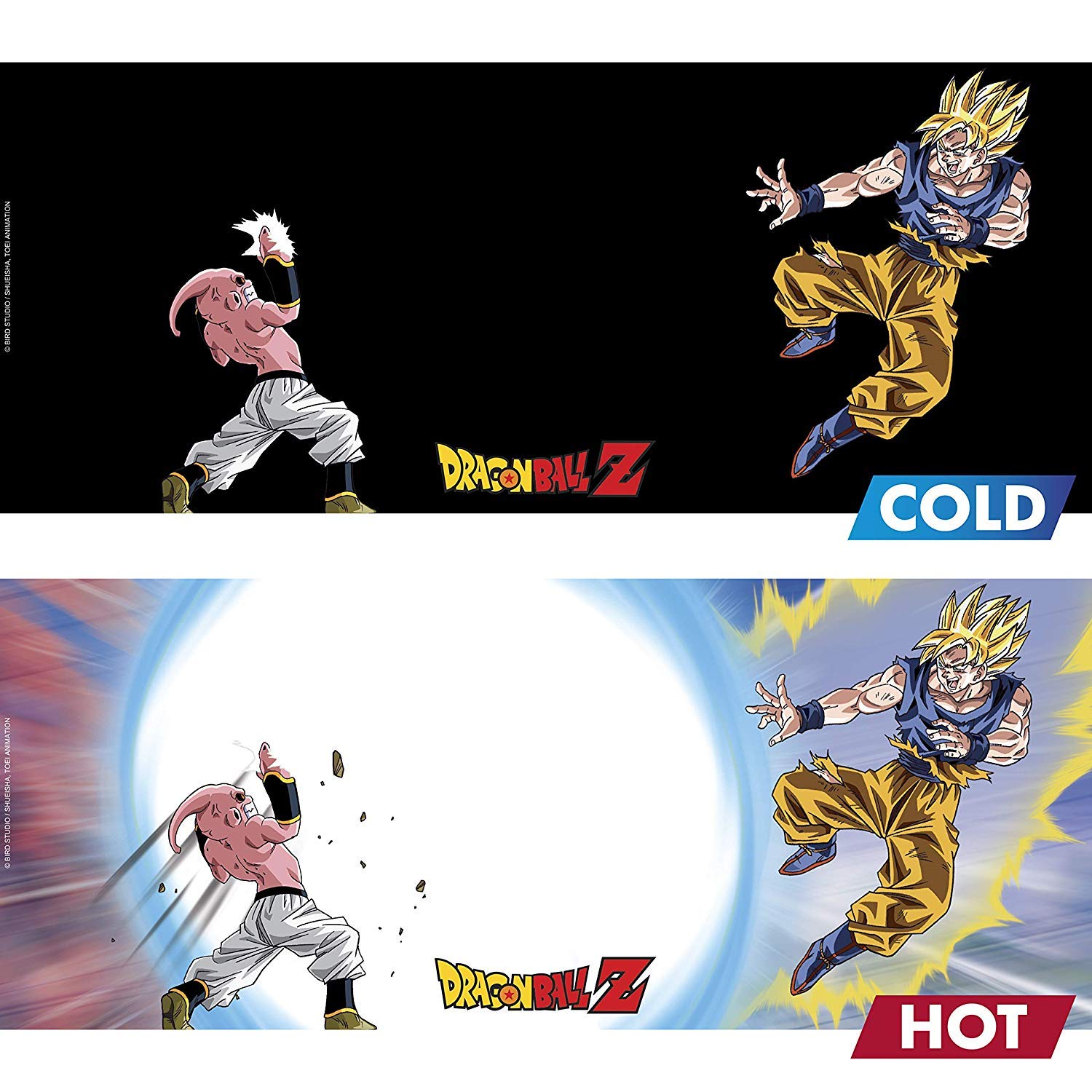 ABYSTYLE Dragon Ball Z mug back view shows heated design transition when hot liquid is added.