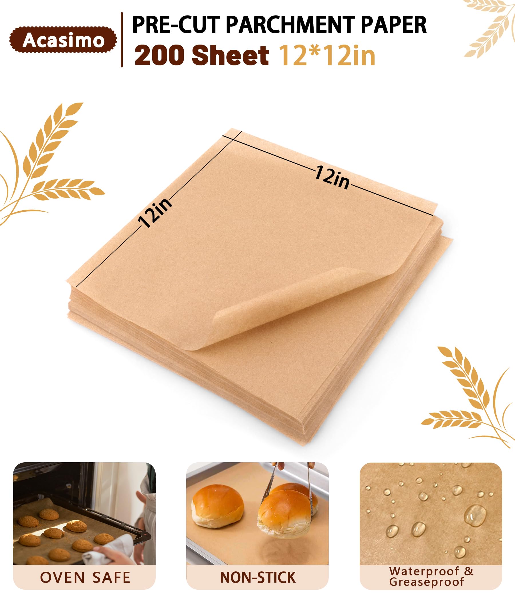 Acasimo brown unbleached parchment panliners showcasing natural fiber for oven use.