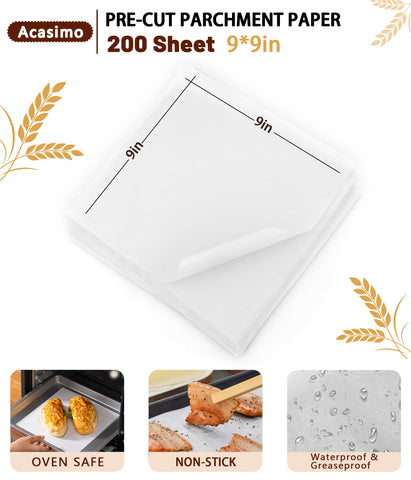 Acasimo parchment sheets in oven setup prevent sticking for mess-free baking.