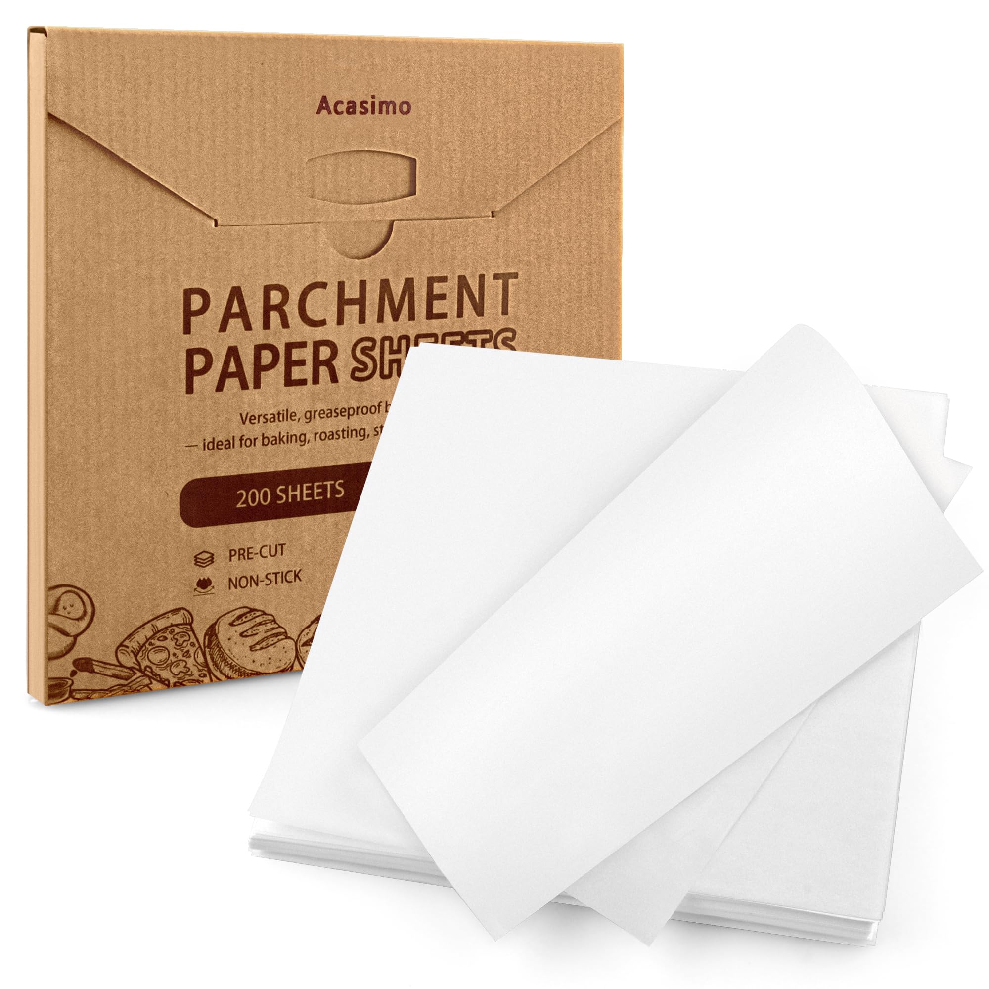 Acasimo parchment squares 10x10in on a baking tray for clean non stick baking