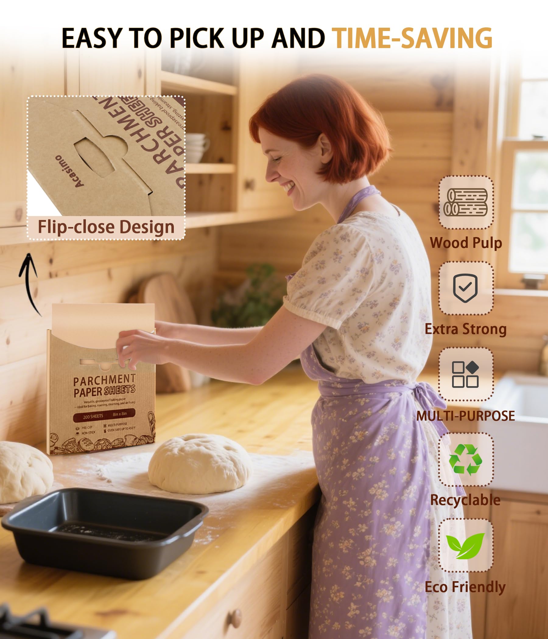 Acasimo pre-cut parchment sheets fit standard pans for quick setup