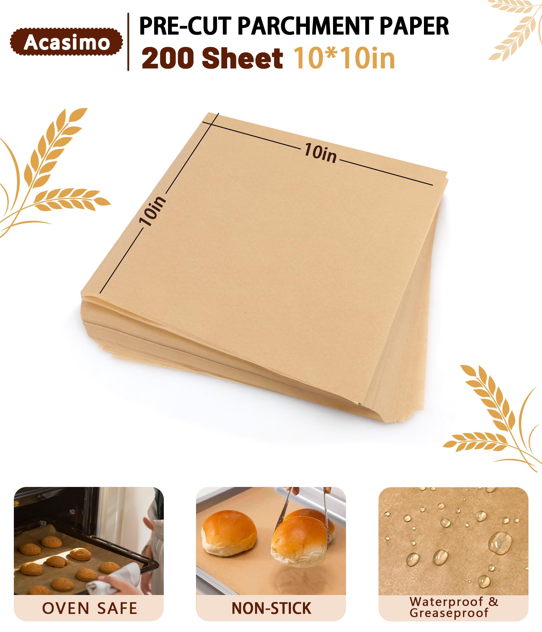 Acasimo square baking paper 10x10 enables even heat for cookies and pastries