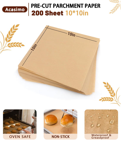 Acasimo square baking paper 10x10 enables even heat for cookies and pastries