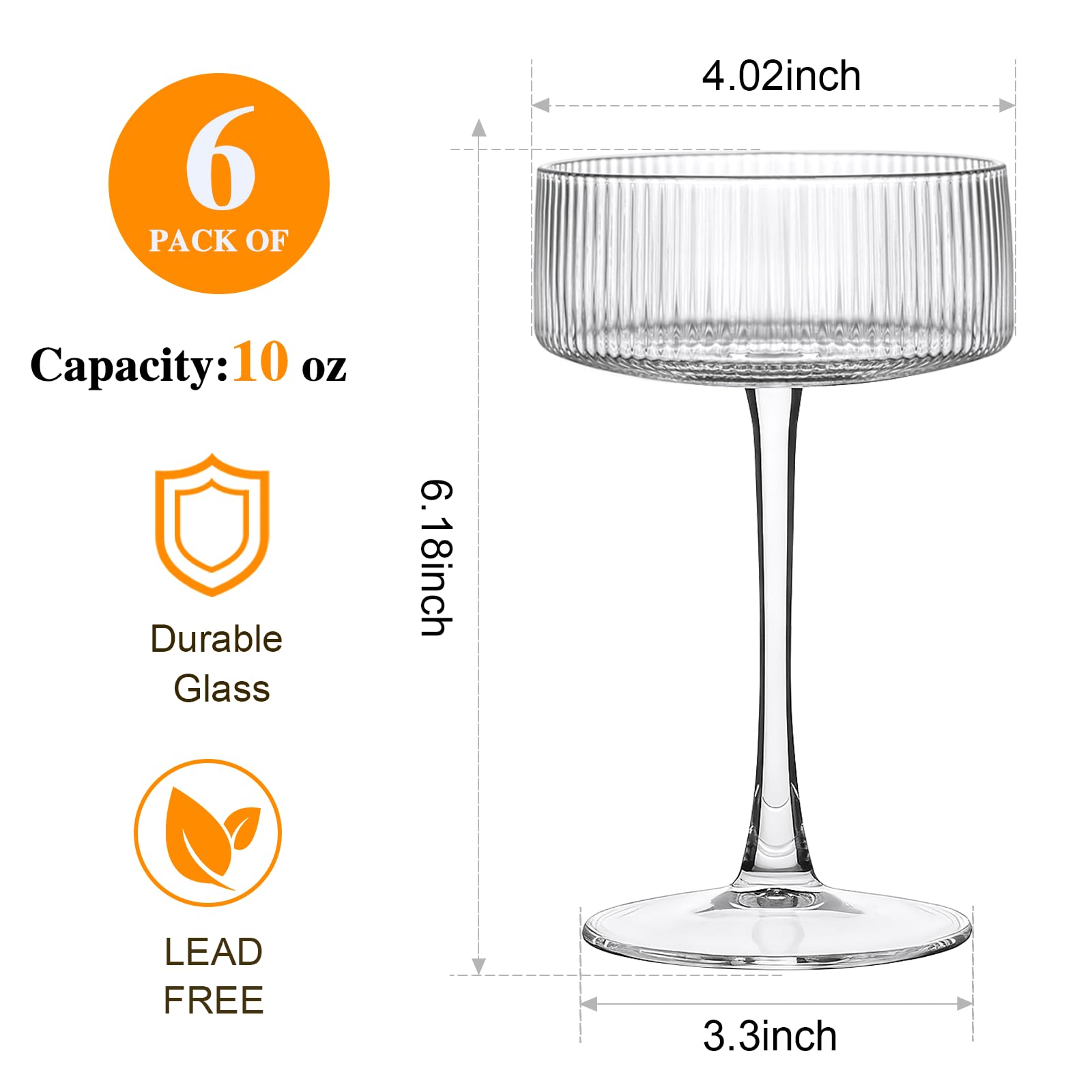 Accguan crystal cocktail glasses 10oz designed for versatile cocktails and champagne.