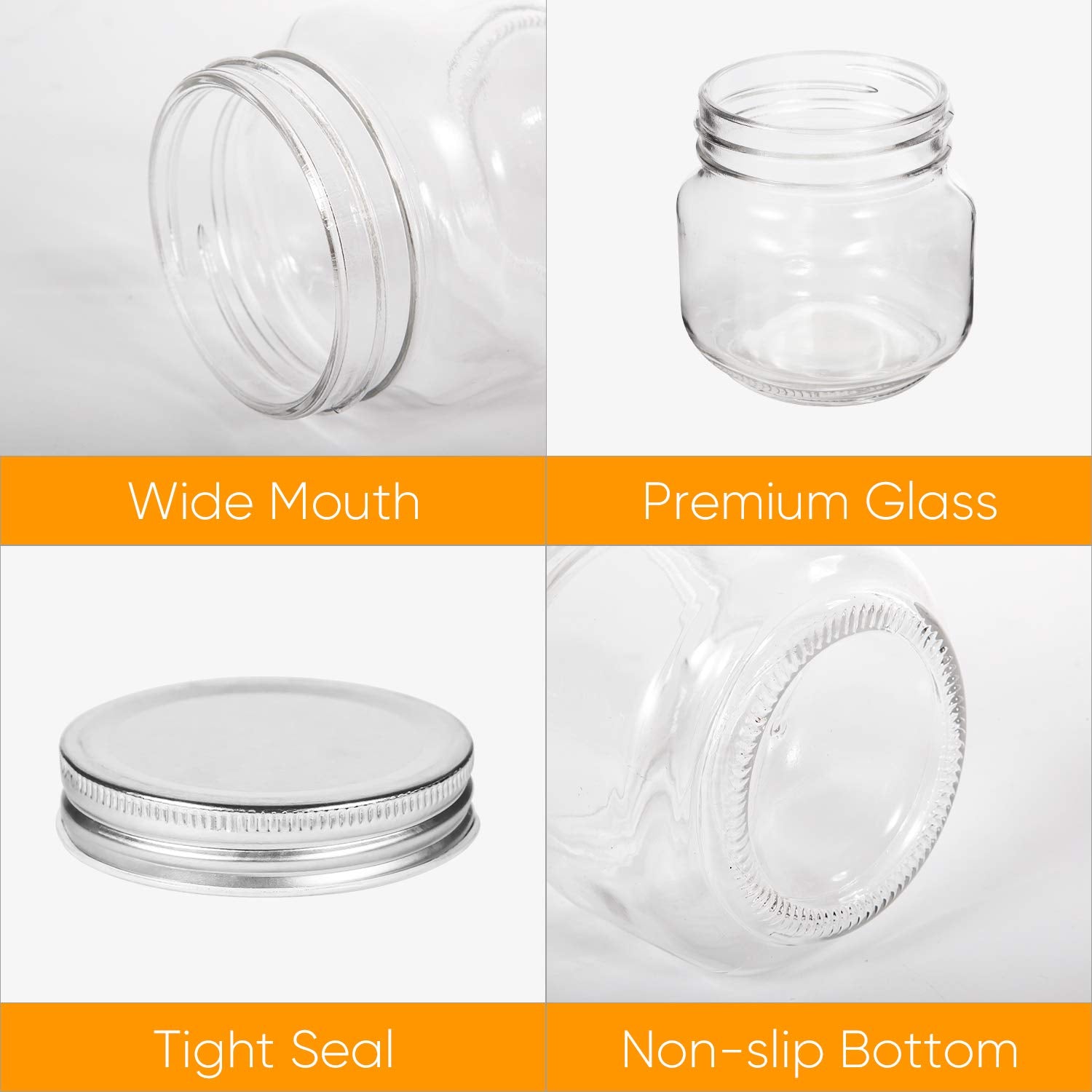 Accguan 24-pack clear glass jars highlighting contents visibility for organized shelves