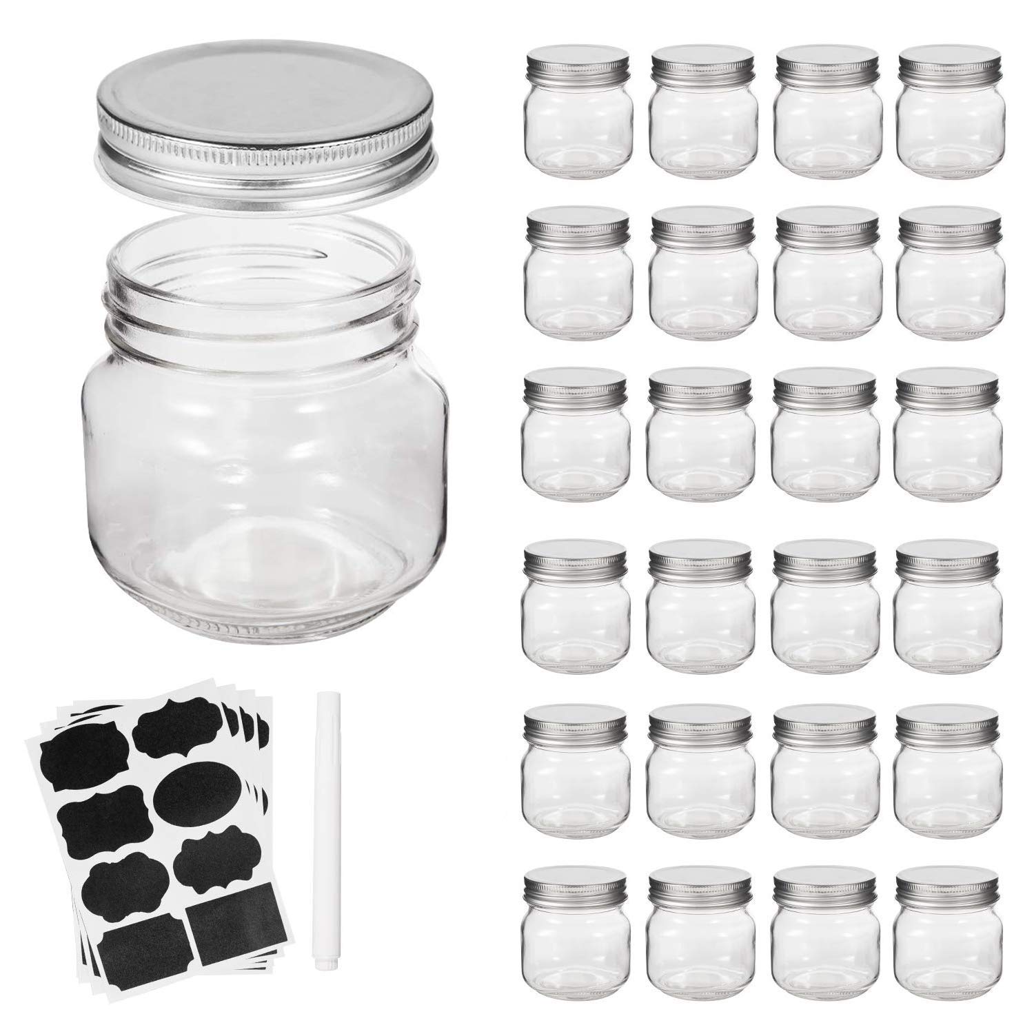 Accguan 8oz mason jars with silver lids, 24-pack, ideal for pantry storage