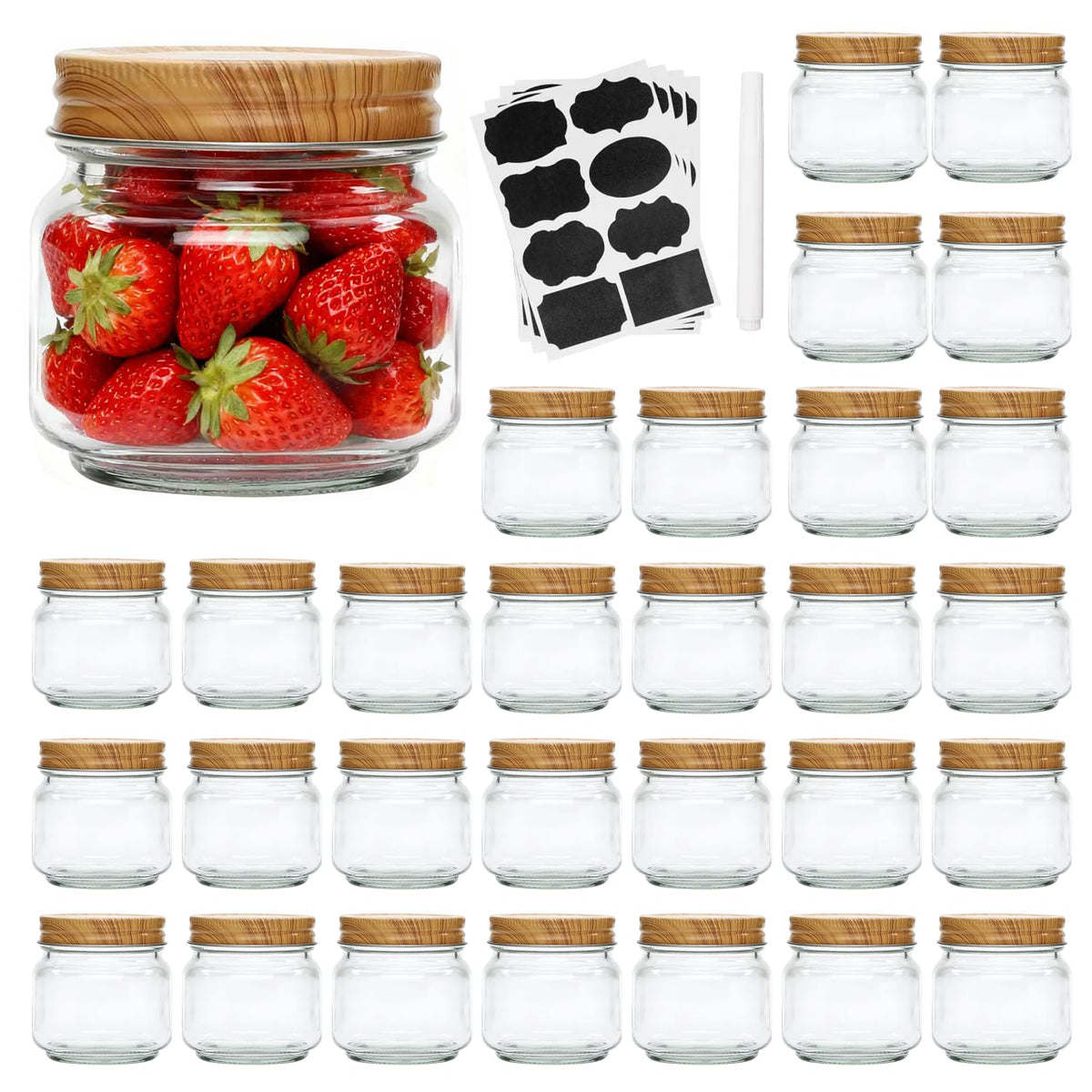 Accguan 8oz mason jar close-up with wood grain iron lid for durable storage