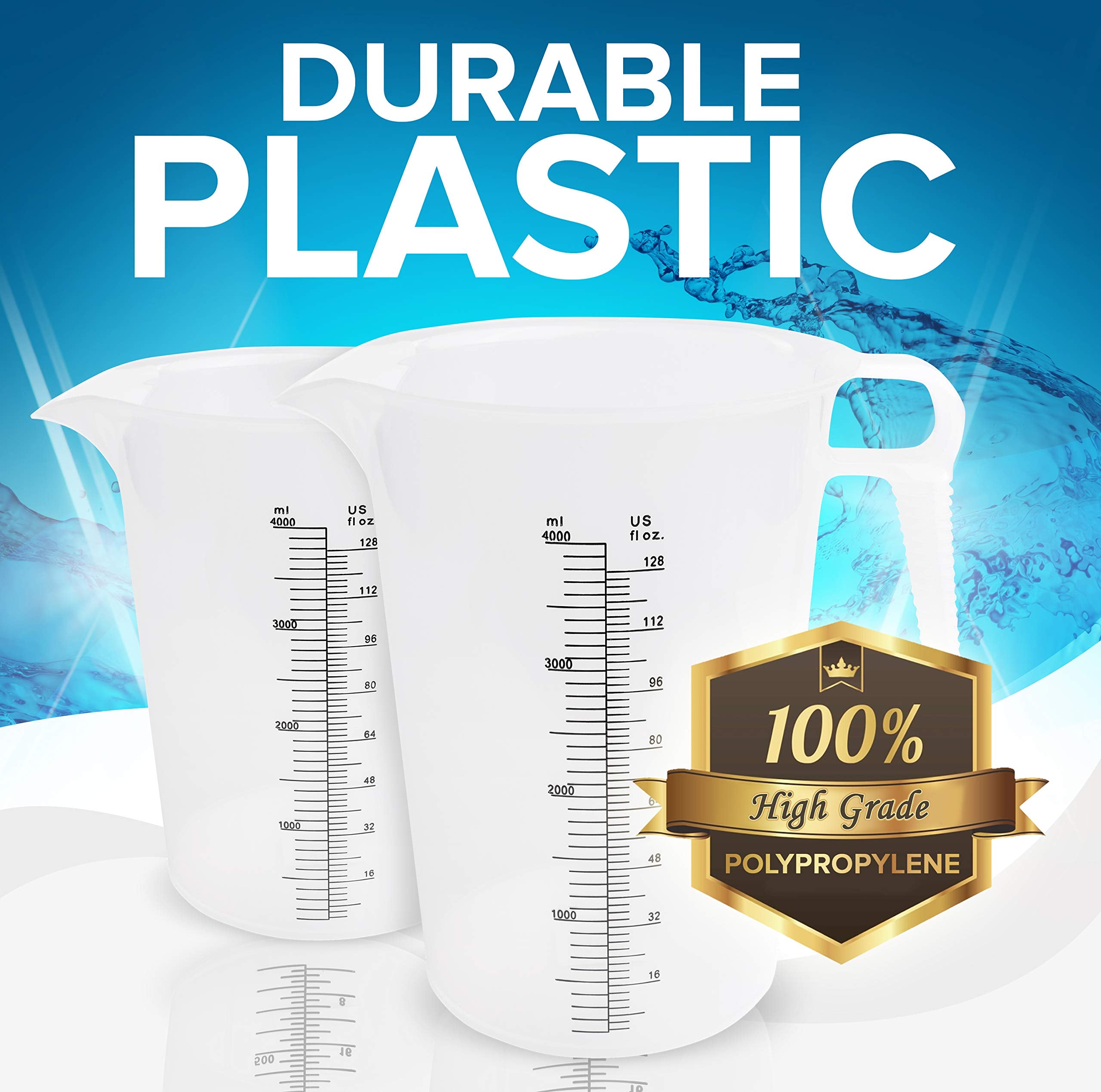 ACCUPOUR measuring pitcher shows clear raised graduations in oz and mL for easy readings.