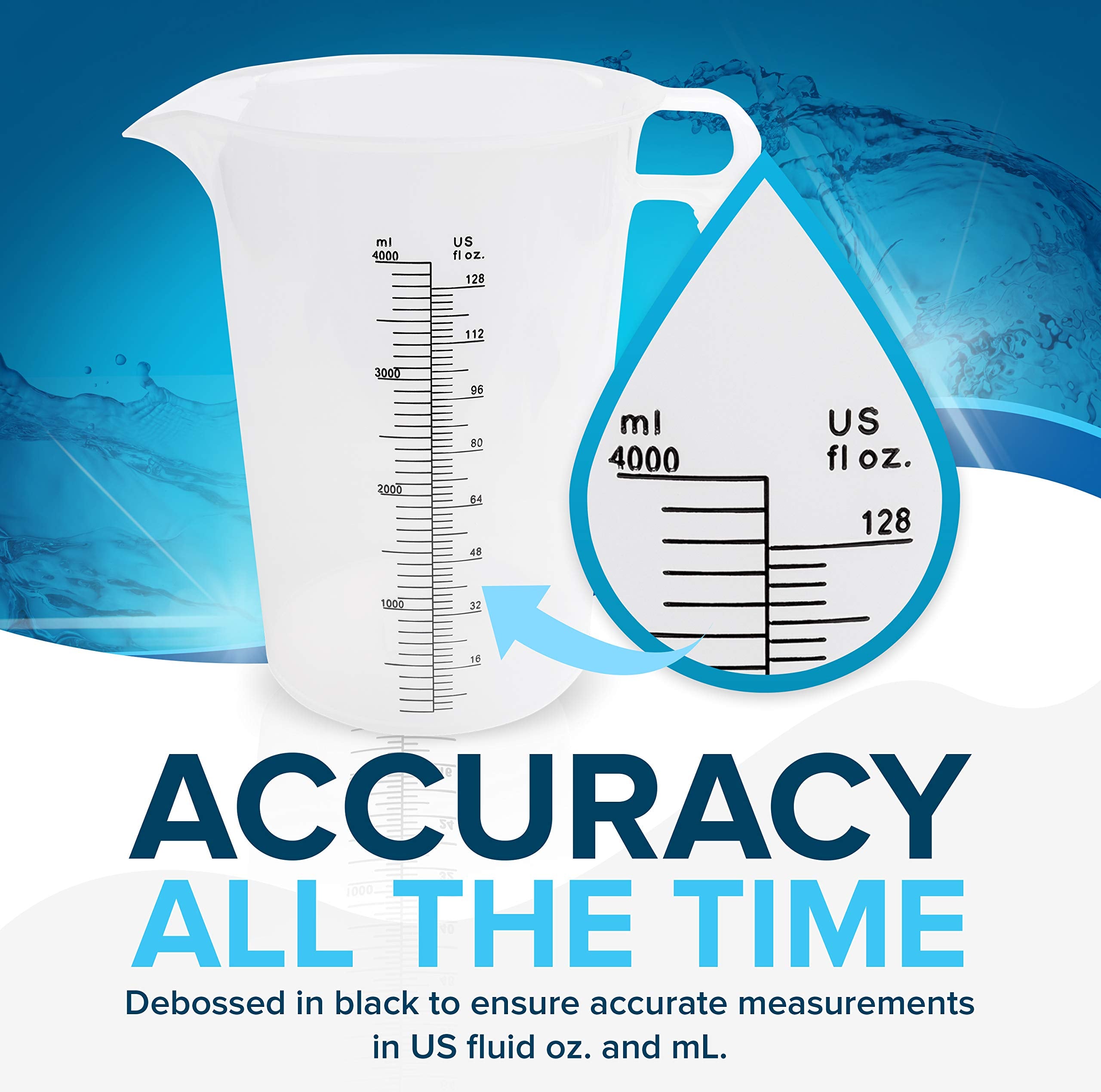 ACCUPOUR measuring pitcher has fade resistant markings for long lasting readability.