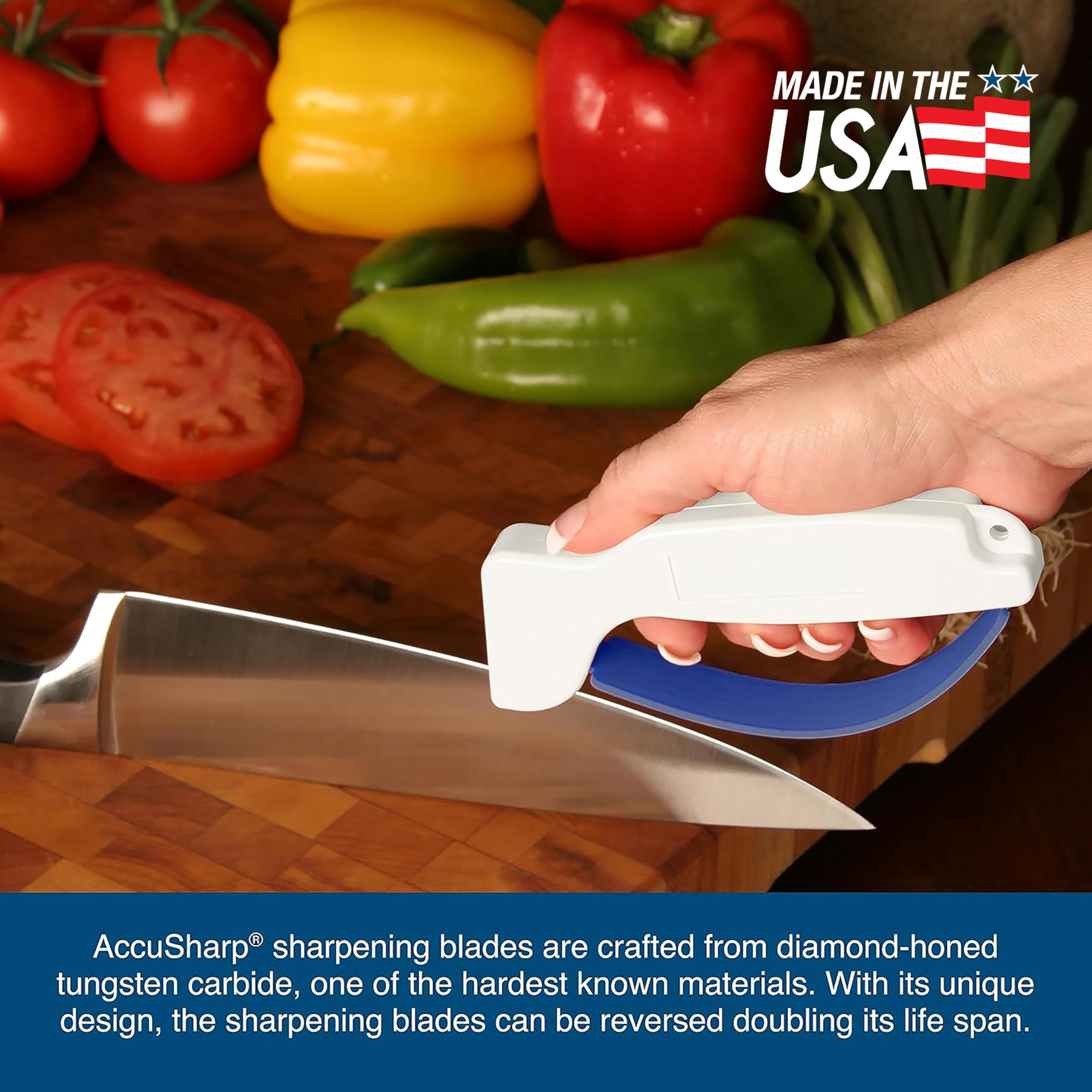 ACCUSHARP ambidextrous design for both right- and left-handed users.