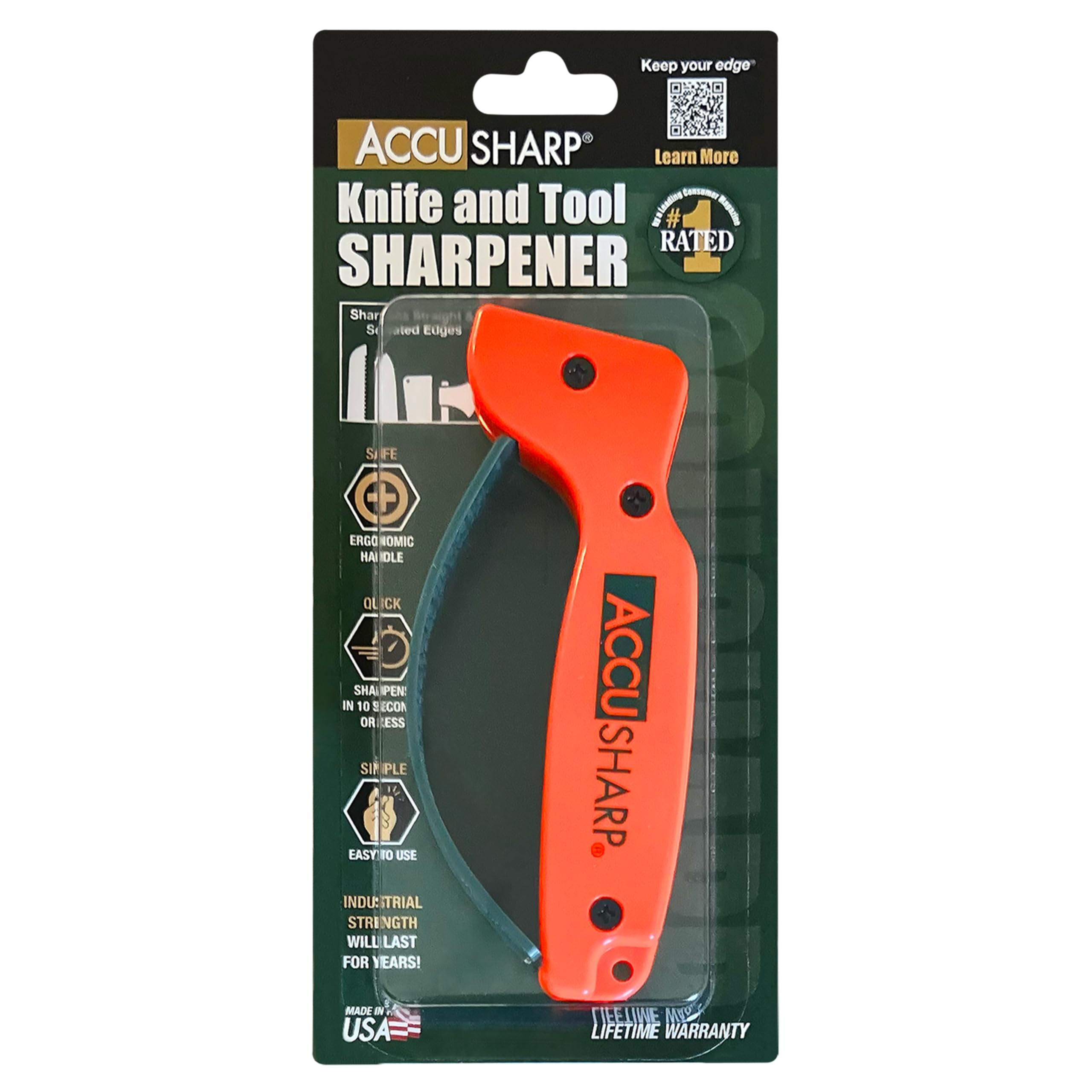 AccuSharp blaze-orange-housing highlights the compact, visible design.
