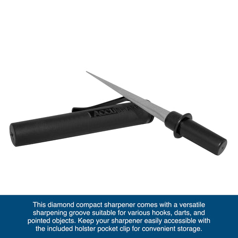 ACCUSHARP Diamond Compact Rod Sharpener showing razor like edge on blade.