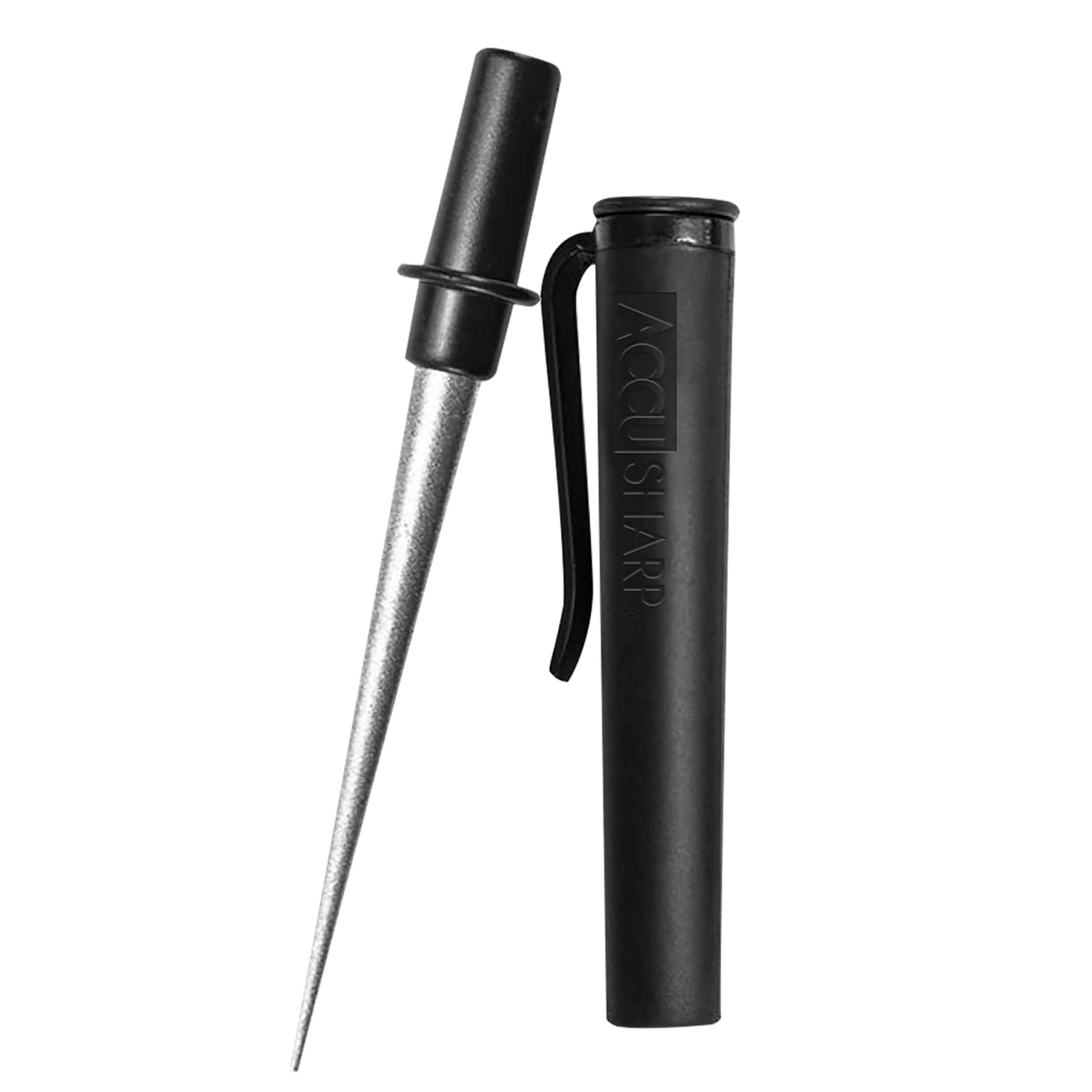 ACCUSHARP Diamond Compact Rod Sharpener top view for serrated blades and hooks, compact outdoor tool.