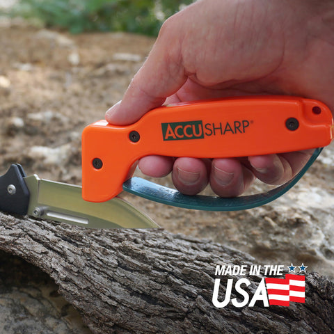 AccuSharp diamond-honed-tungsten-carbide sharpener delivers durable edges.