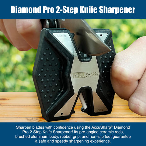 ACCUSHARP Diamond Pro fine ceramic rod delivers polished edge finishing.