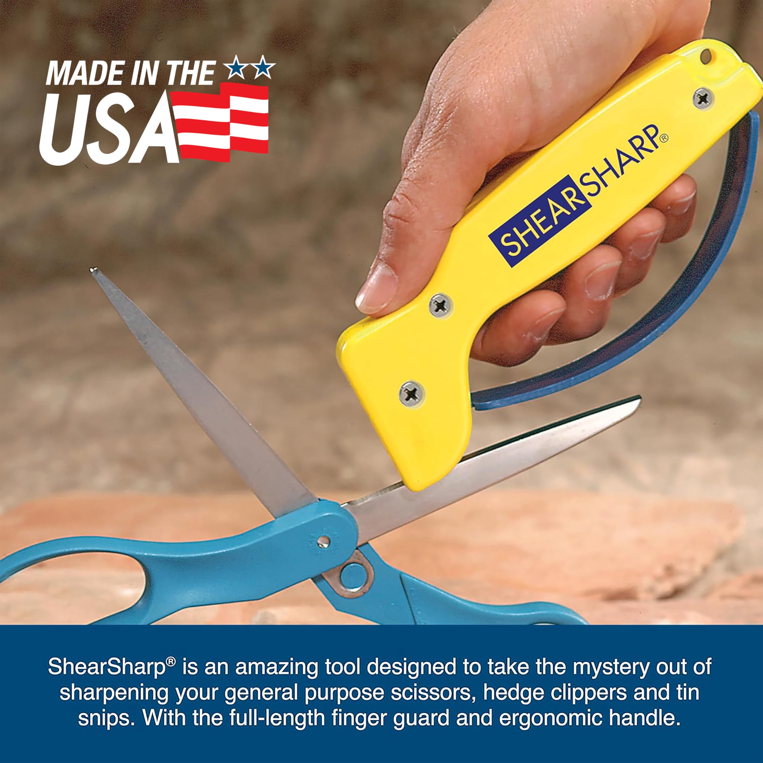 ACCUSHARP ergonomic design with full-length guard protects fingers during sharpening.