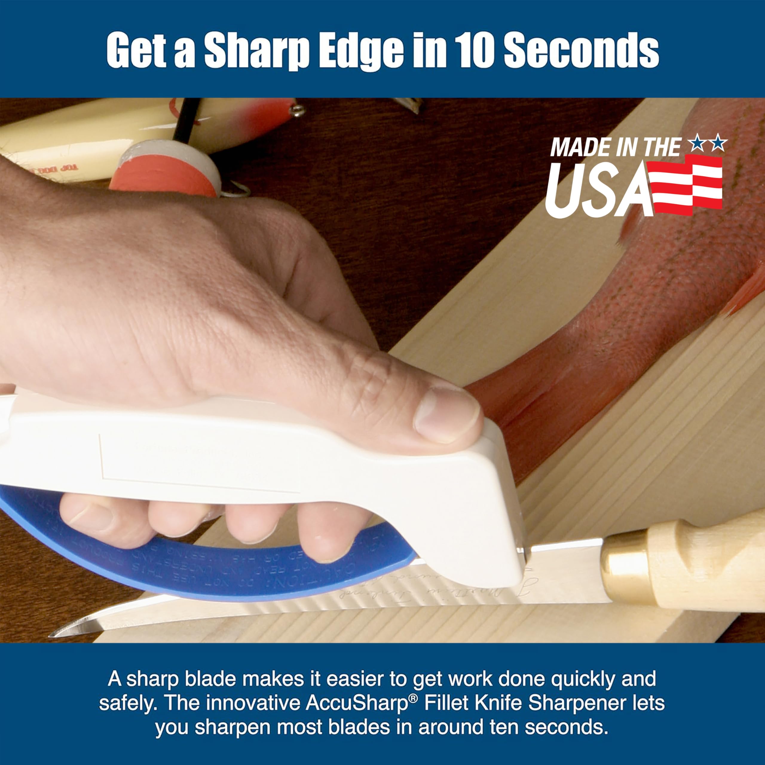 ACCUSHARP sharpener ergonomic handle and full guard for safe sharpening.