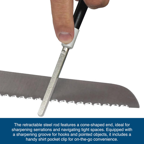 AccuSharp holster clip keeps sharpener ready on gear.
