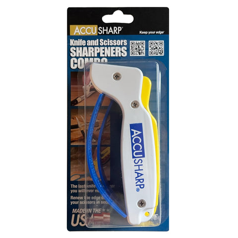 ACCUSHARP knife sharpener with reversible carbide blades for longer sharpening life.