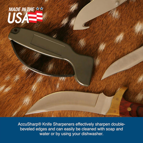 ACCUSHARP safe ergonomic design protects fingers during sharpening.