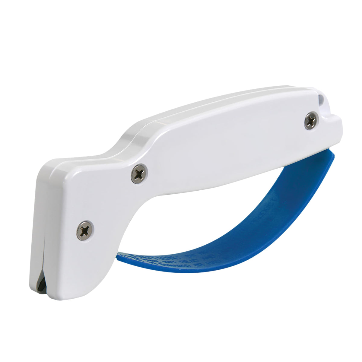 ACCUSHARP sharpener close-up shows diamond-honed blades for precise edge restoration.