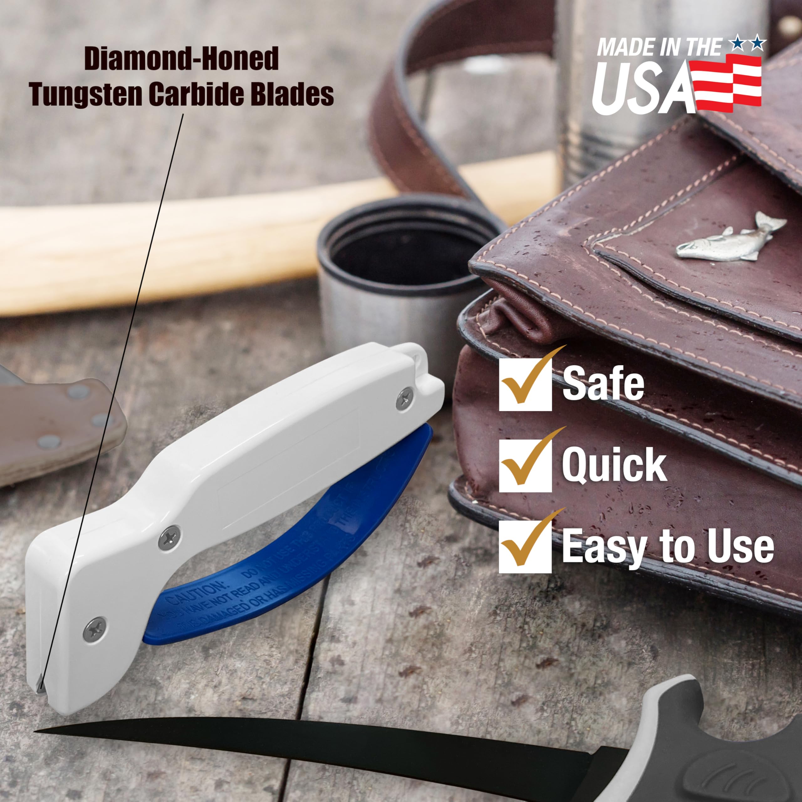 ACCUSHARP sharpener durable construction shown on a kitchen counter.