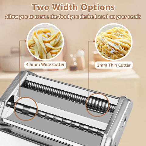 AceChef pasta maker features a double cutter head for spaghetti and fettuccine.