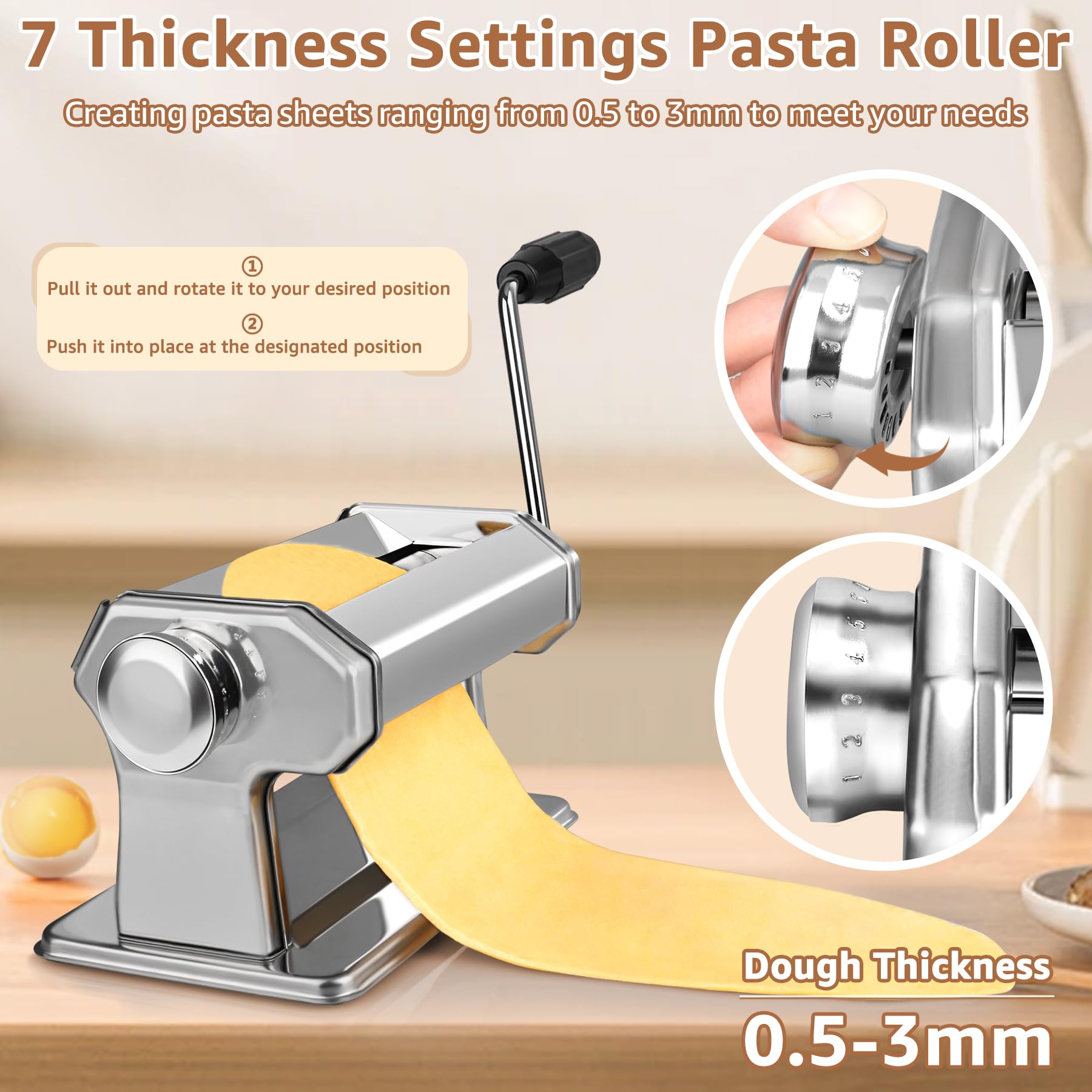AceChef pasta maker dough roller with adjustable settings for silky sheets.