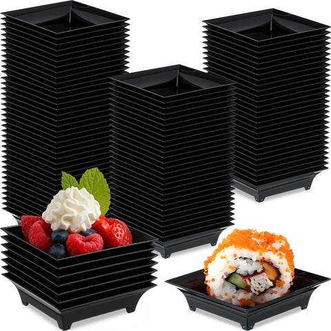 Acellegic bulk mini appetizer plates in black square, perfect for large events and easy cleanup.