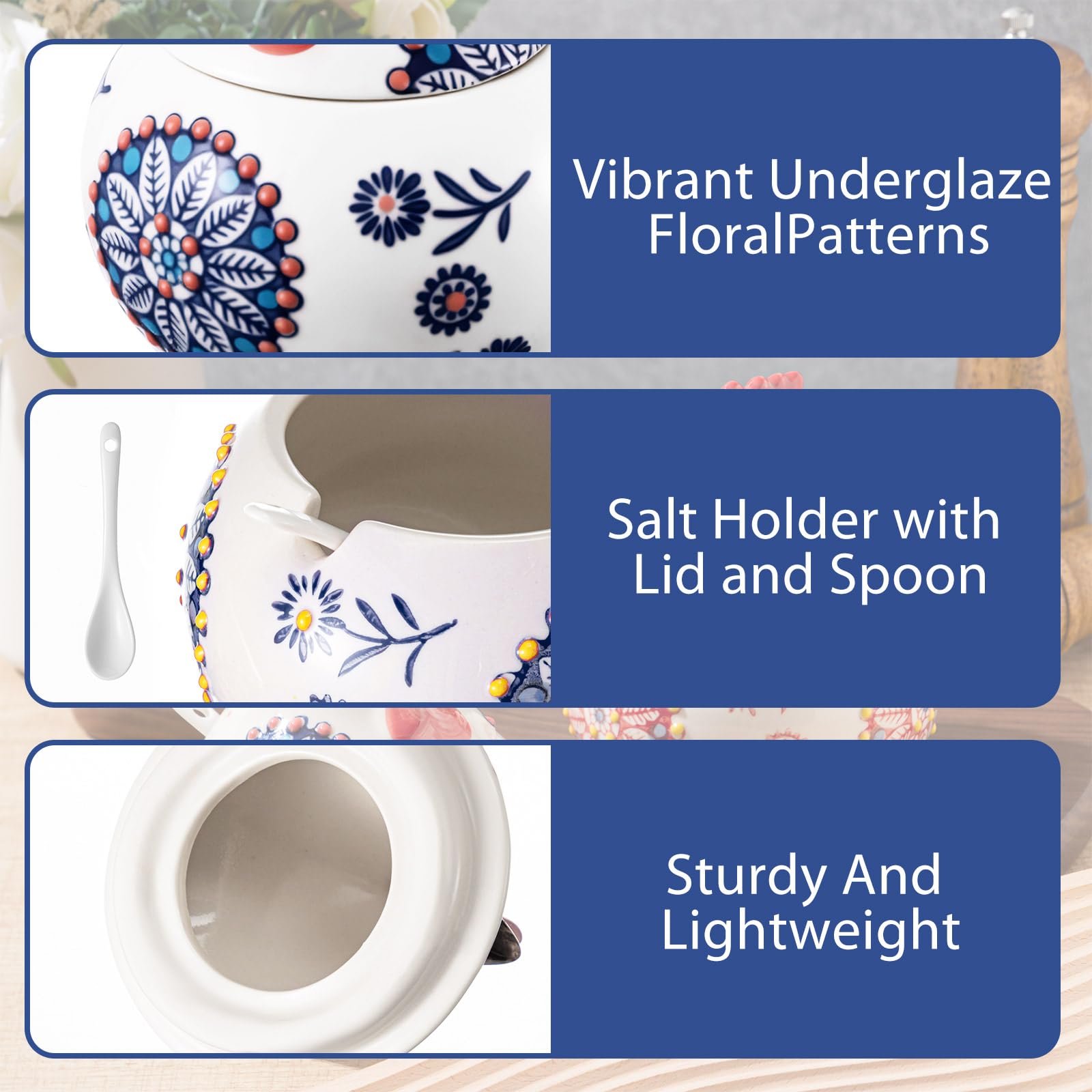 Acellegic ceramic salt cellar 13oz keeps salt, sugar, or spices neatly organized.