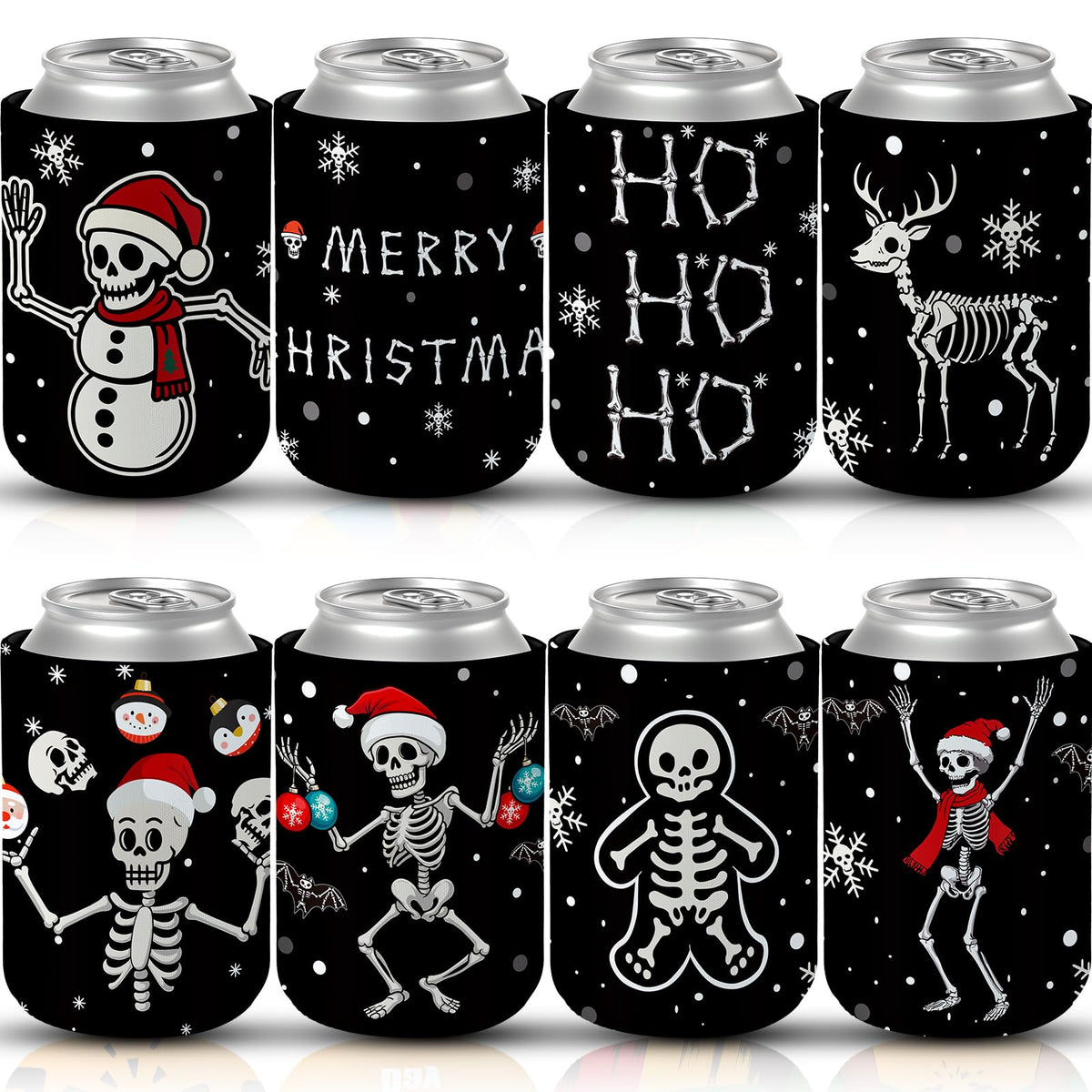 Acellegic Christmas skeleton can sleeve with festive design keeps drinks cold