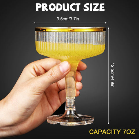 Acellegic glitter gold champagne glasses with rimmed stems enhance wedding decor.