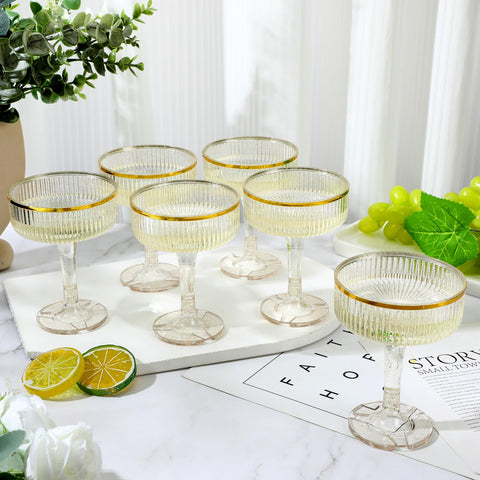 Acellegic ribbed stackable martini glasses save space and simplify serving.
